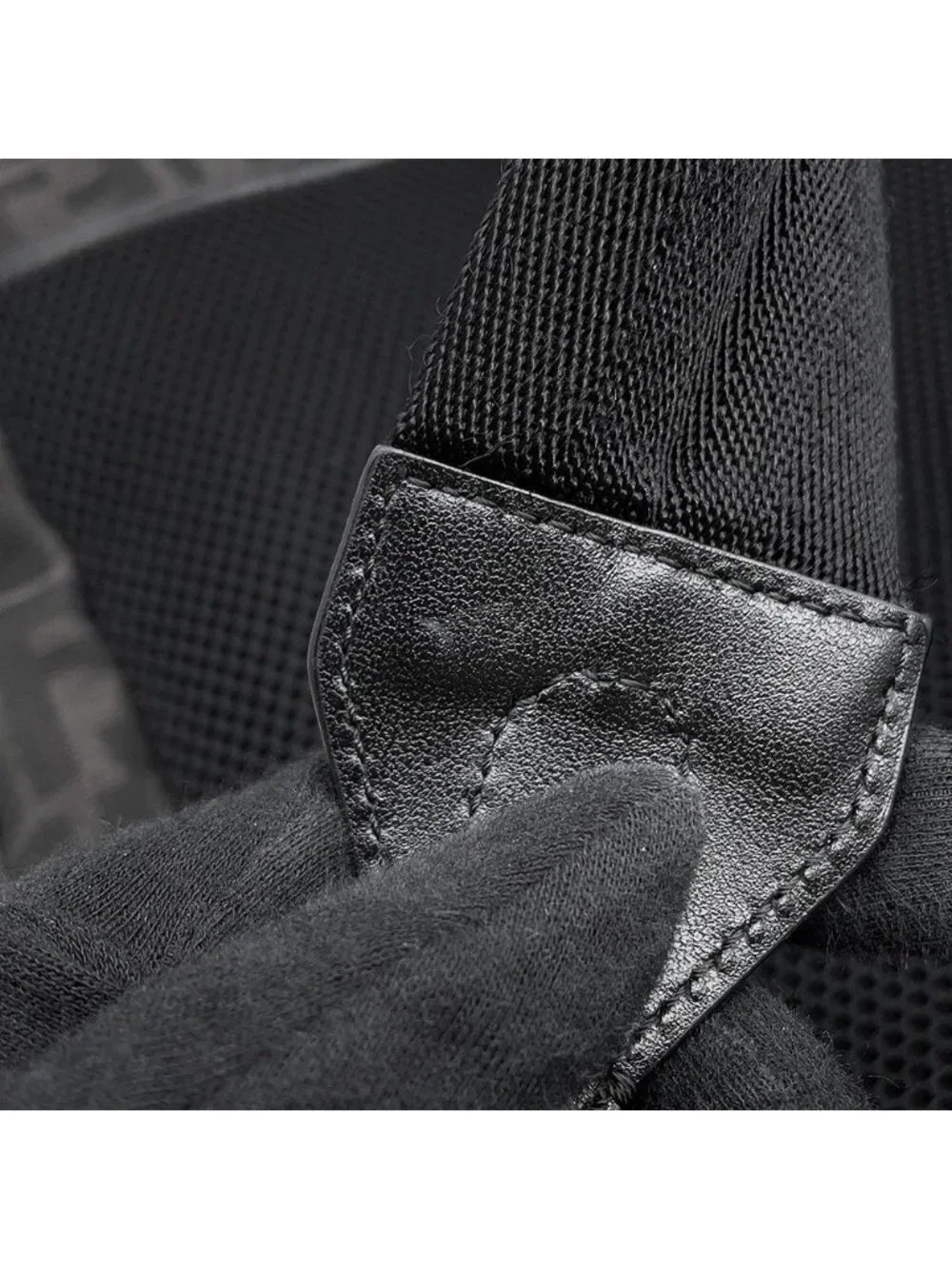 Fendi Backpack Drawstring FF Jacquard Leather Black